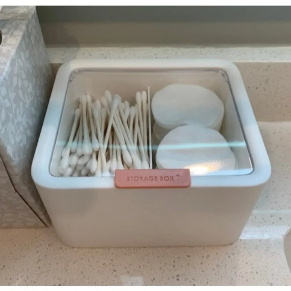 2 Slot Cotton Swab Ball Qtip Holder Jar Plastic Container Dispenser